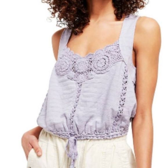 Free People Tops - NWOT - Free People Lilac Crochet Drawstring Crop Top Size: L